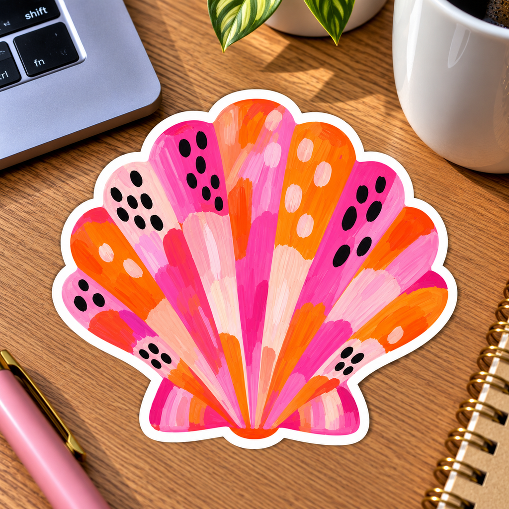 Colourful Seashell Glossy Vinyl Sticker – 10 cm
