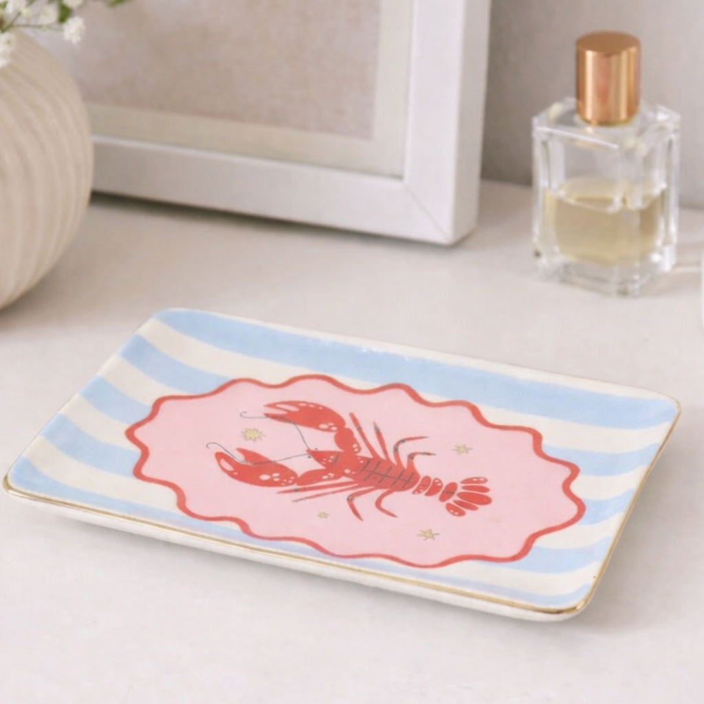Striped Lobster Coastal Trinket Dish