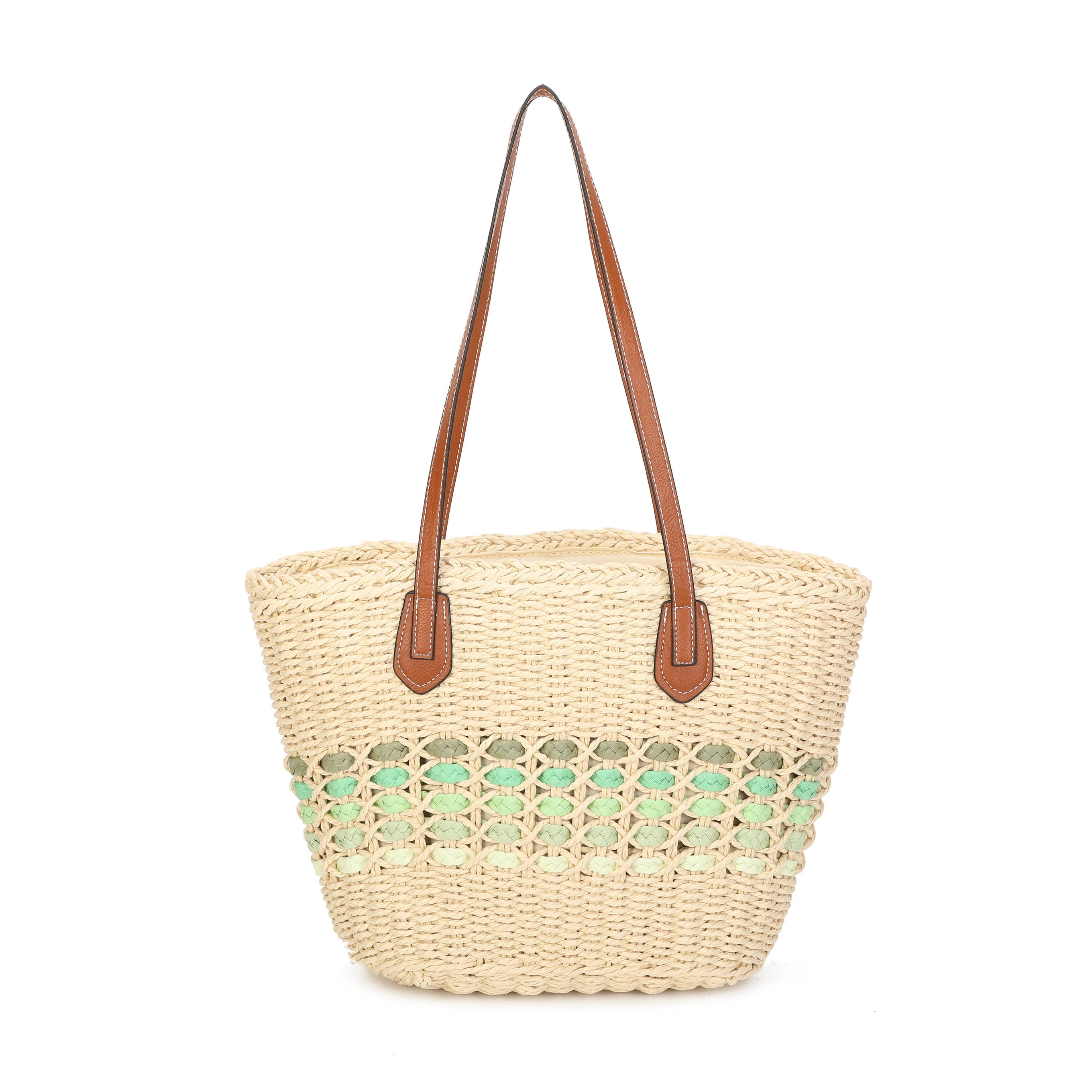 Green Straw Shopper Bag