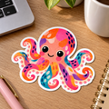 Colourful Happy Octopus Glossy Vinyl Sticker – 10 cm