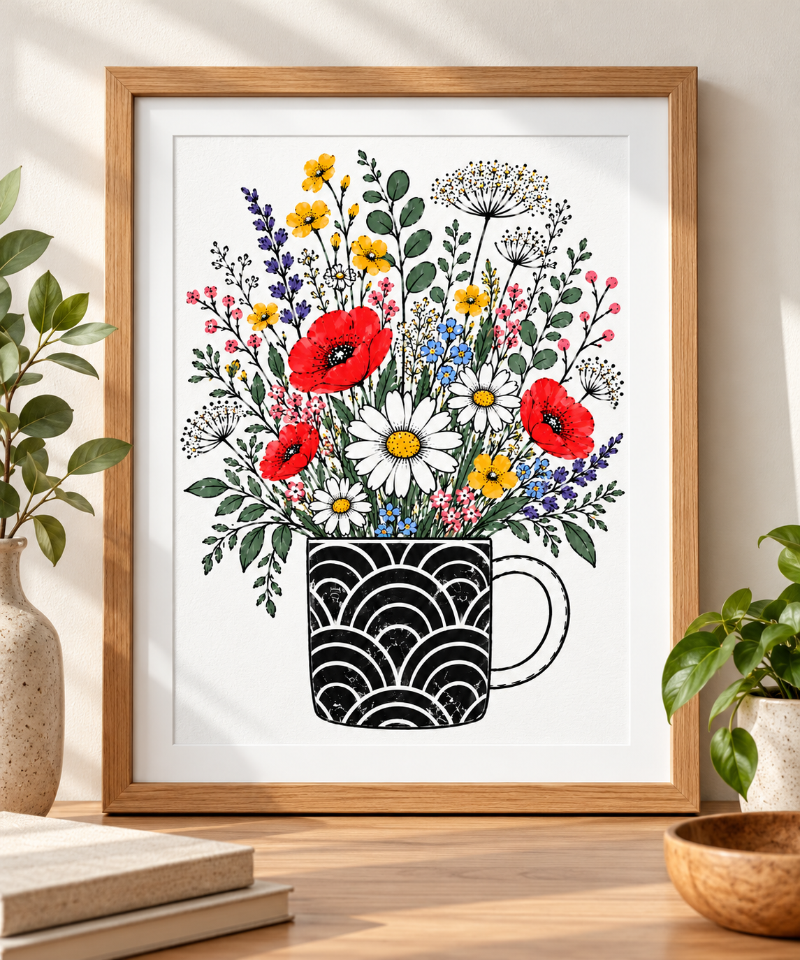 Wildflower Bouquet Art Print – Black Patterned Mug