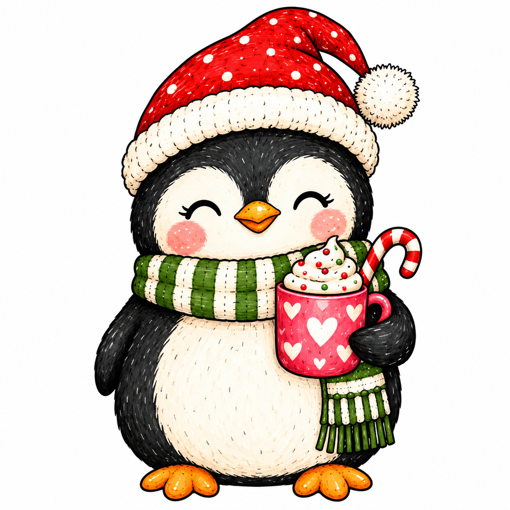 Christmas Penguin Glossy Vinyl Sticker – 10 cm
