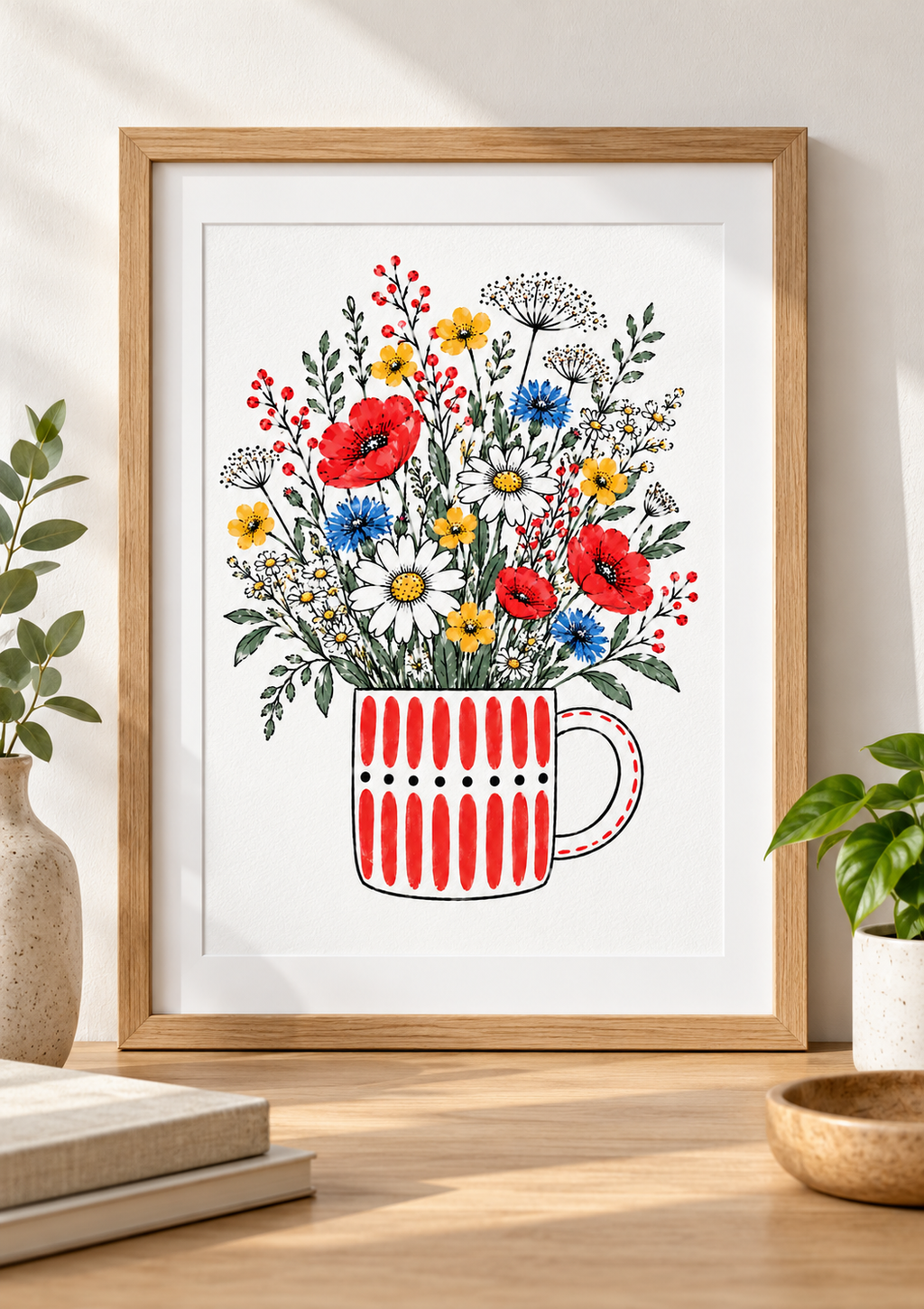 Wildflower Art Print – Red Striped Mug