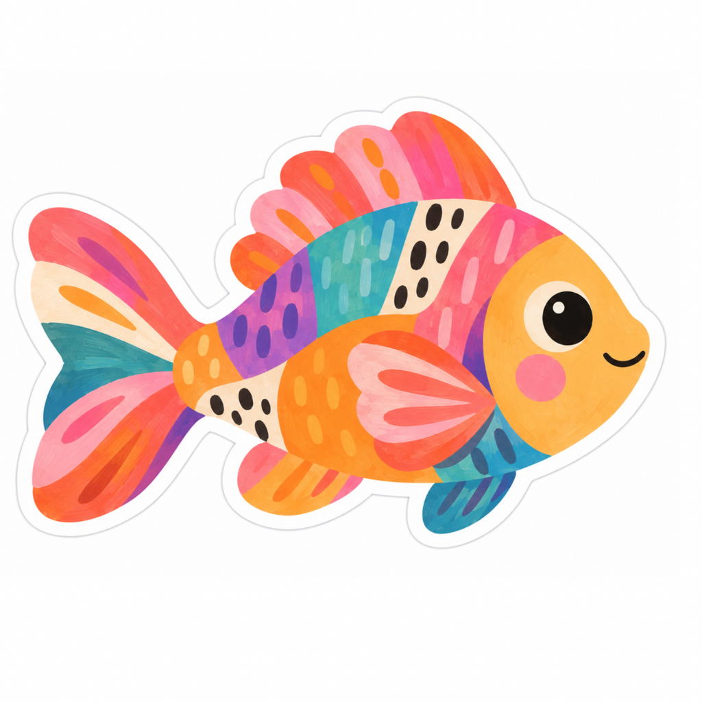 Colourful Happy Fish Glossy Vinyl Sticker – 10 cm