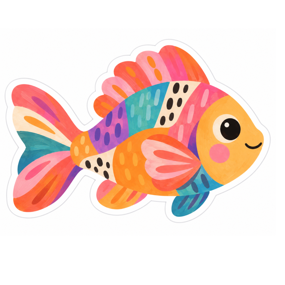 Colourful Happy Fish Glossy Vinyl Sticker – 10 cm