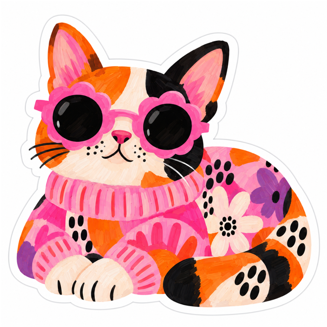 Calico Cat Glossy Vinyl Sticker – 10 cm