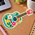 Retro Floral Guitar Glossy Vinyl Sticker – 10 cm