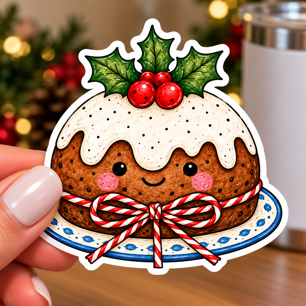 Christmas Pudding Sticker Glossy Vinyl Sticker – 10 cm