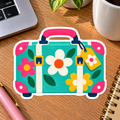 Retro Floral Suitcase Glossy Vinyl Sticker – 10 cm