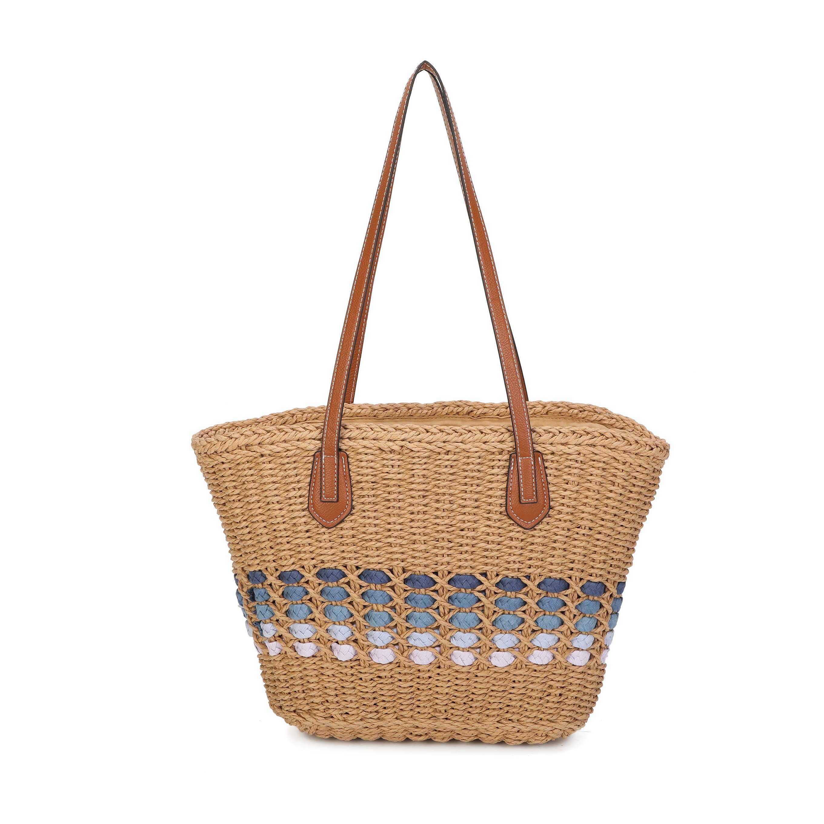 Blue Straw Shopper Bag