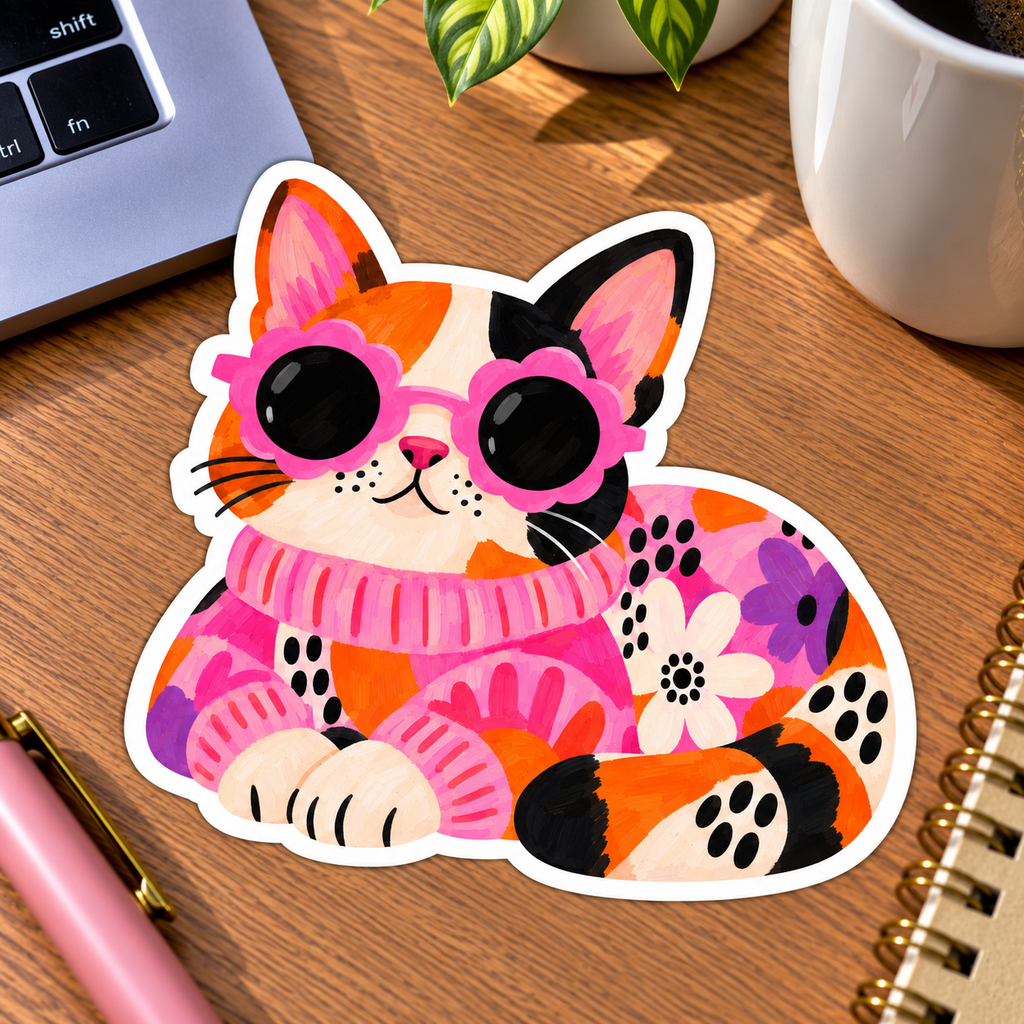 Calico Cat Glossy Vinyl Sticker – 10 cm