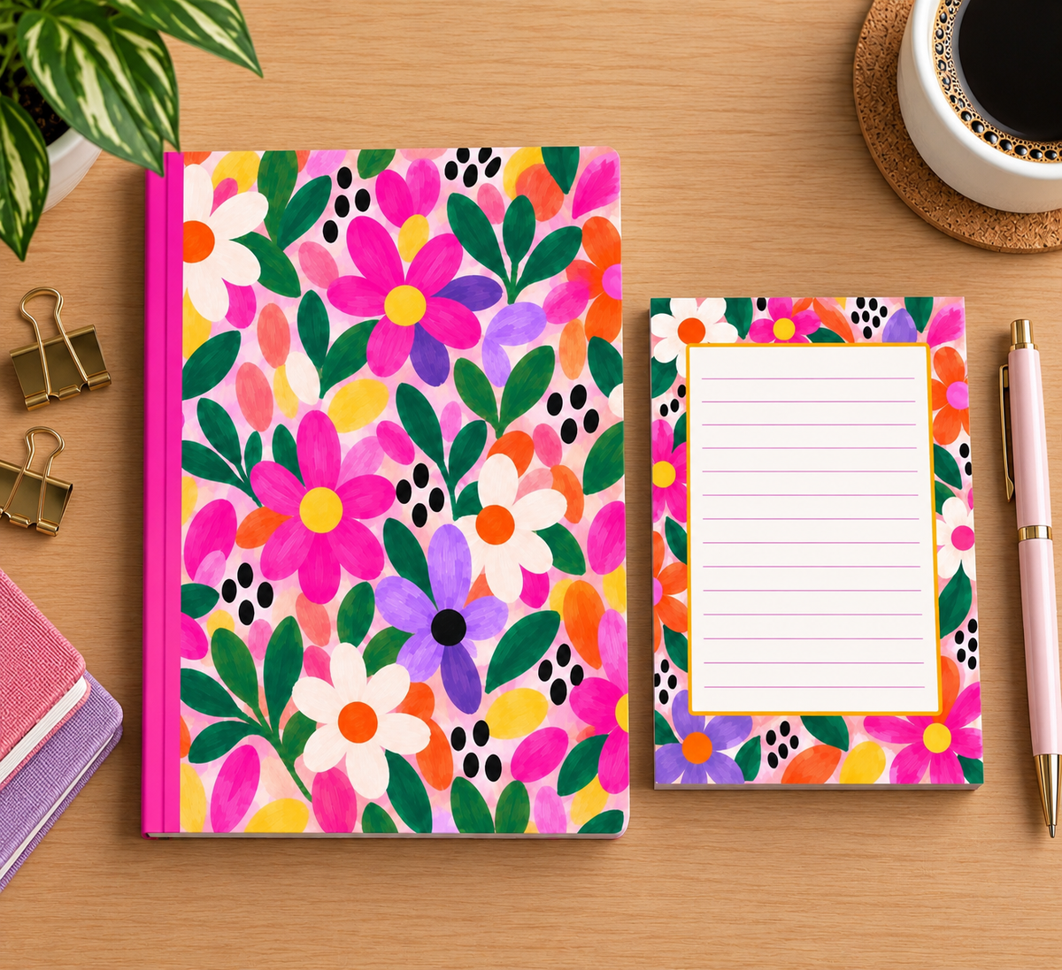 Pink Blooms Lined Notebook – 6 × 9”
