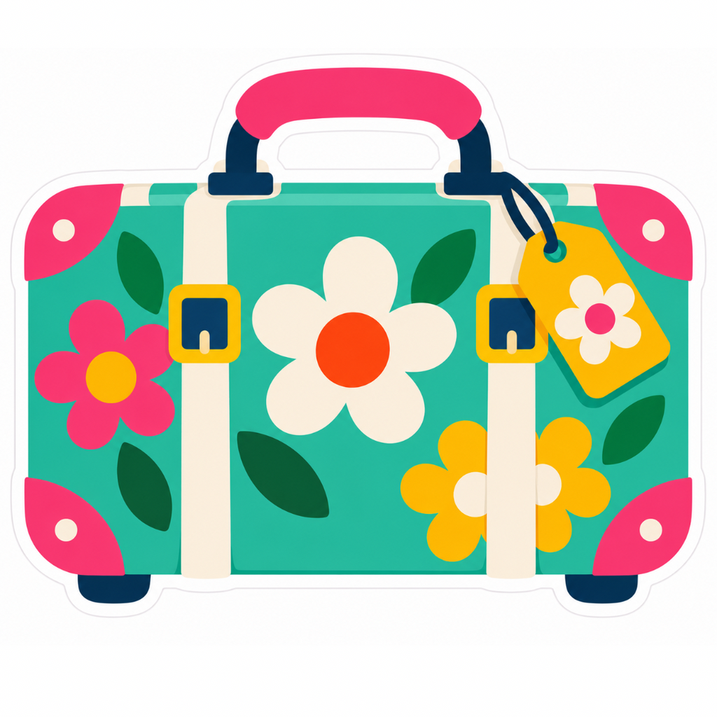 Retro Floral Suitcase Glossy Vinyl Sticker – 10 cm