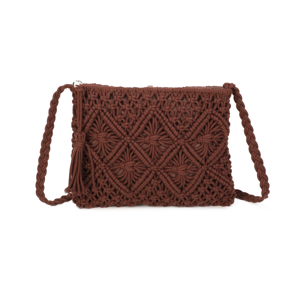 Crochet Crossbody Bag - Coffee