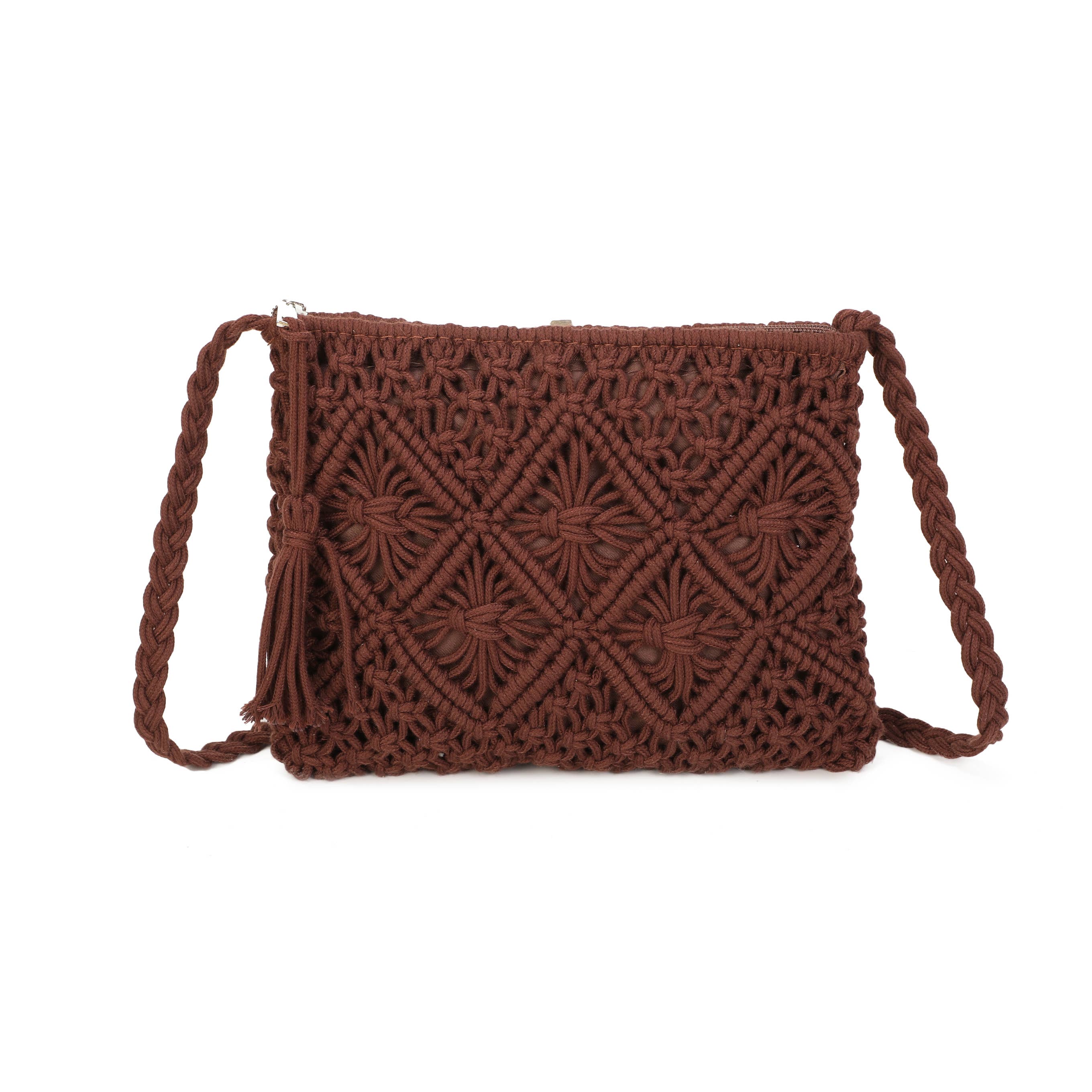 Crochet Crossbody Bag - Coffee