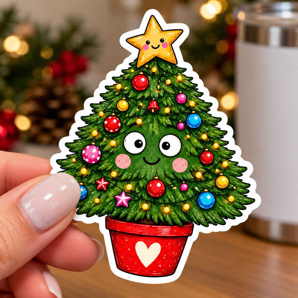 Christmas Tree Sticker Glossy Vinyl Sticker – 10 cm