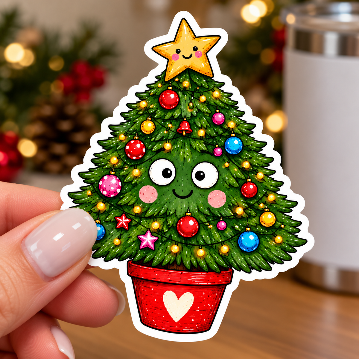 Christmas Tree Sticker Glossy Vinyl Sticker – 10 cm