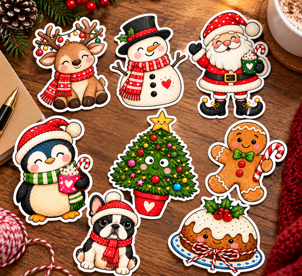 Christmas Unicorn Glossy Vinyl Sticker – 10 cm