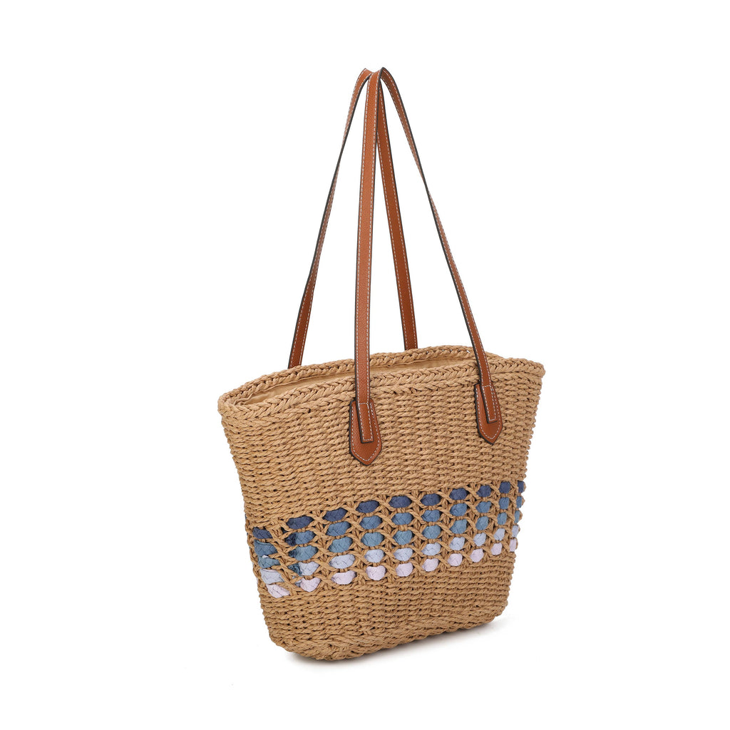 Blue Straw Shopper Bag