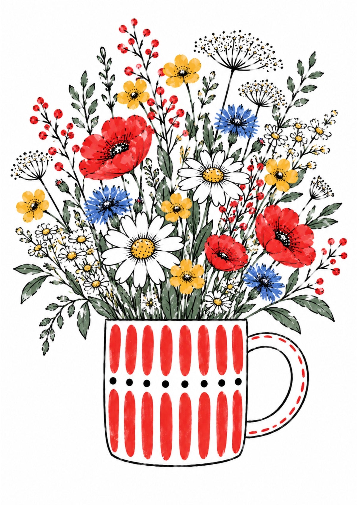 Wildflower Art Print – Red Striped Mug