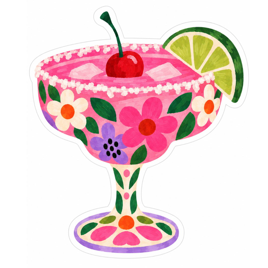 Floral Margarita Glossy Vinyl Sticker – 10 cm