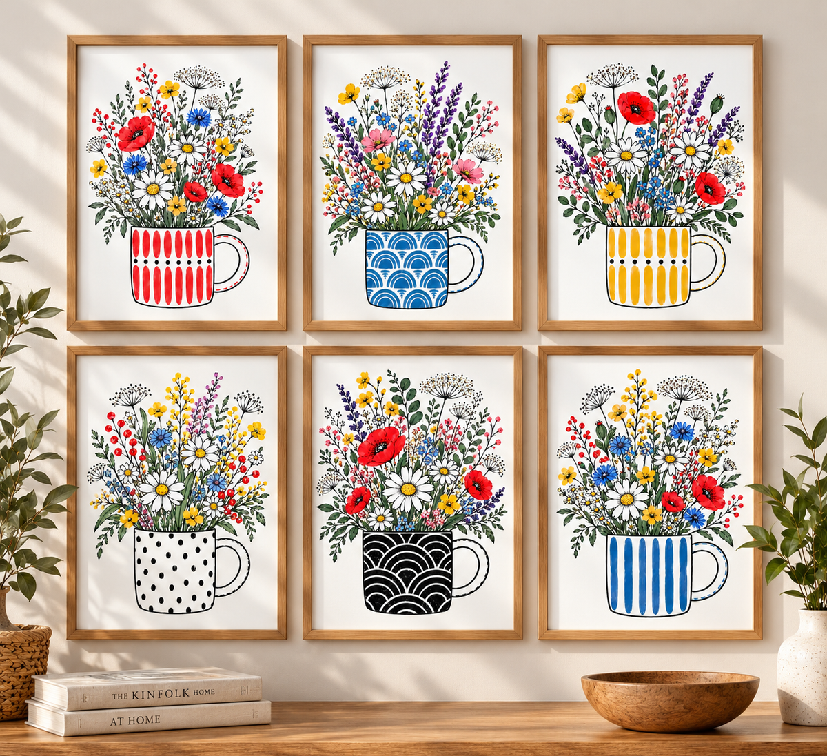 Wildflower Art Print – Blue Striped Mug