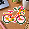 Retro Floral Bicycle Glossy Vinyl Sticker – 10 cm