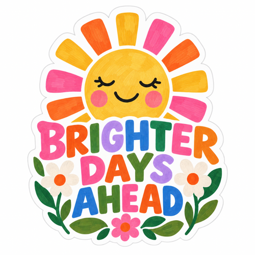 Brighter Days Ahead Sunshine Glossy Vinyl Sticker – 10 cm