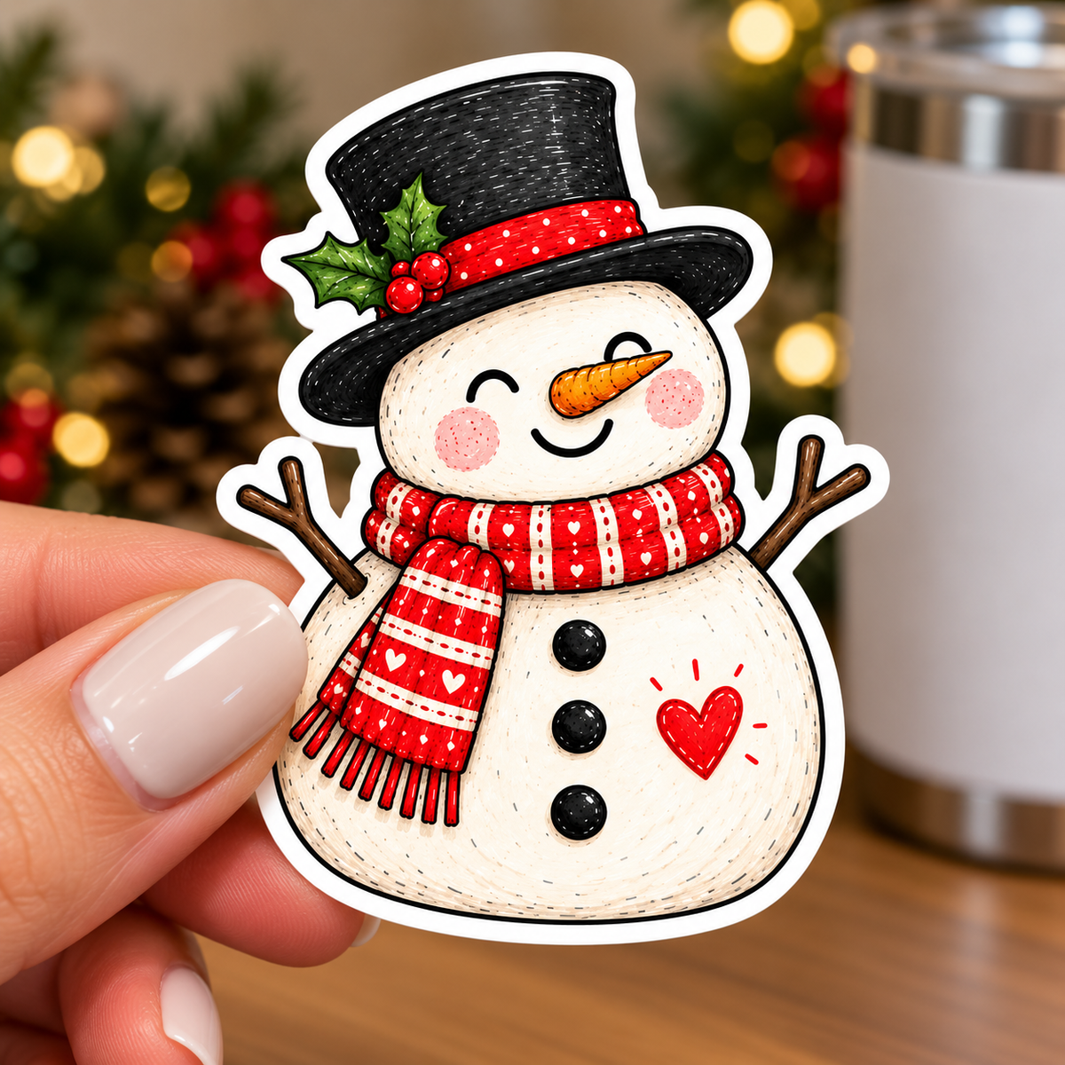 Christmas Snowman Glossy Vinyl Sticker – 10 cm