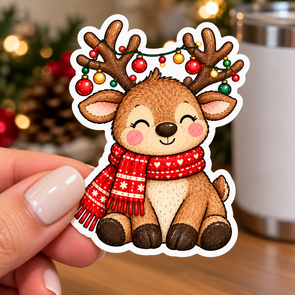 Christmas Reindeer Sticker Glossy Vinyl Sticker – 10 cm
