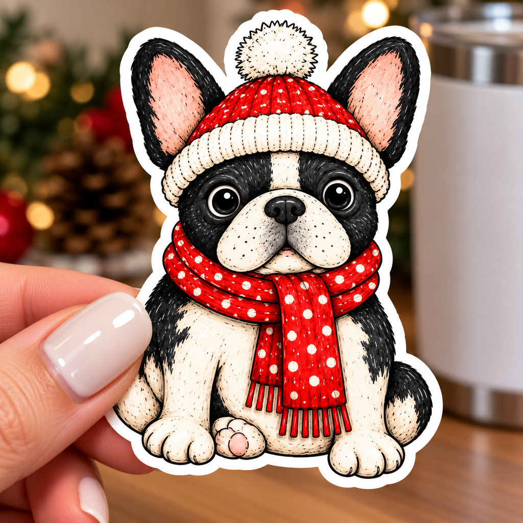 Christmas Dog Glossy Vinyl Sticker – 10 cm