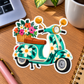 Floral Retro Scooter Glossy Vinyl Sticker – 10 cm