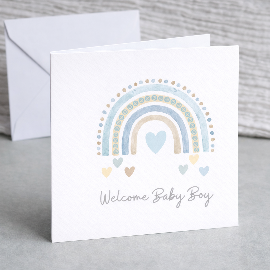 Rainbow Welcome Baby Boy Card