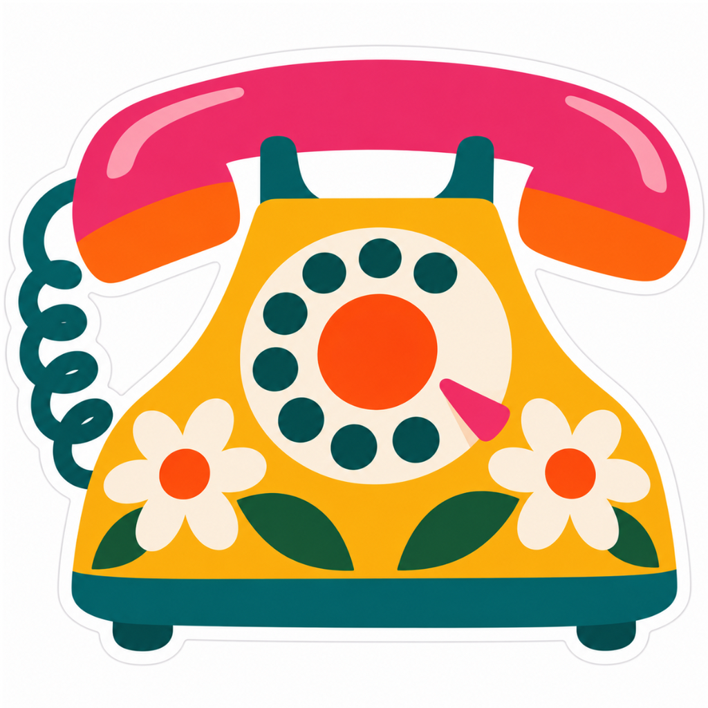 Retro Floral Telephone Glossy Vinyl Sticker – 10 cm