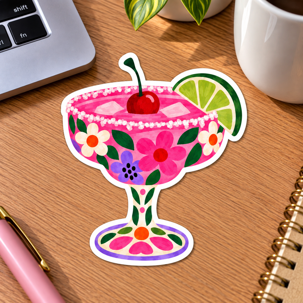 Floral Margarita Glossy Vinyl Sticker – 10 cm