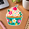 Floral Cupcake Glossy Vinyl Sticker – 10 cm