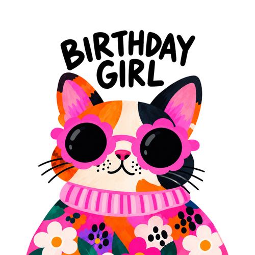 Big Happy - Birthday Girl Cat Greeting Card