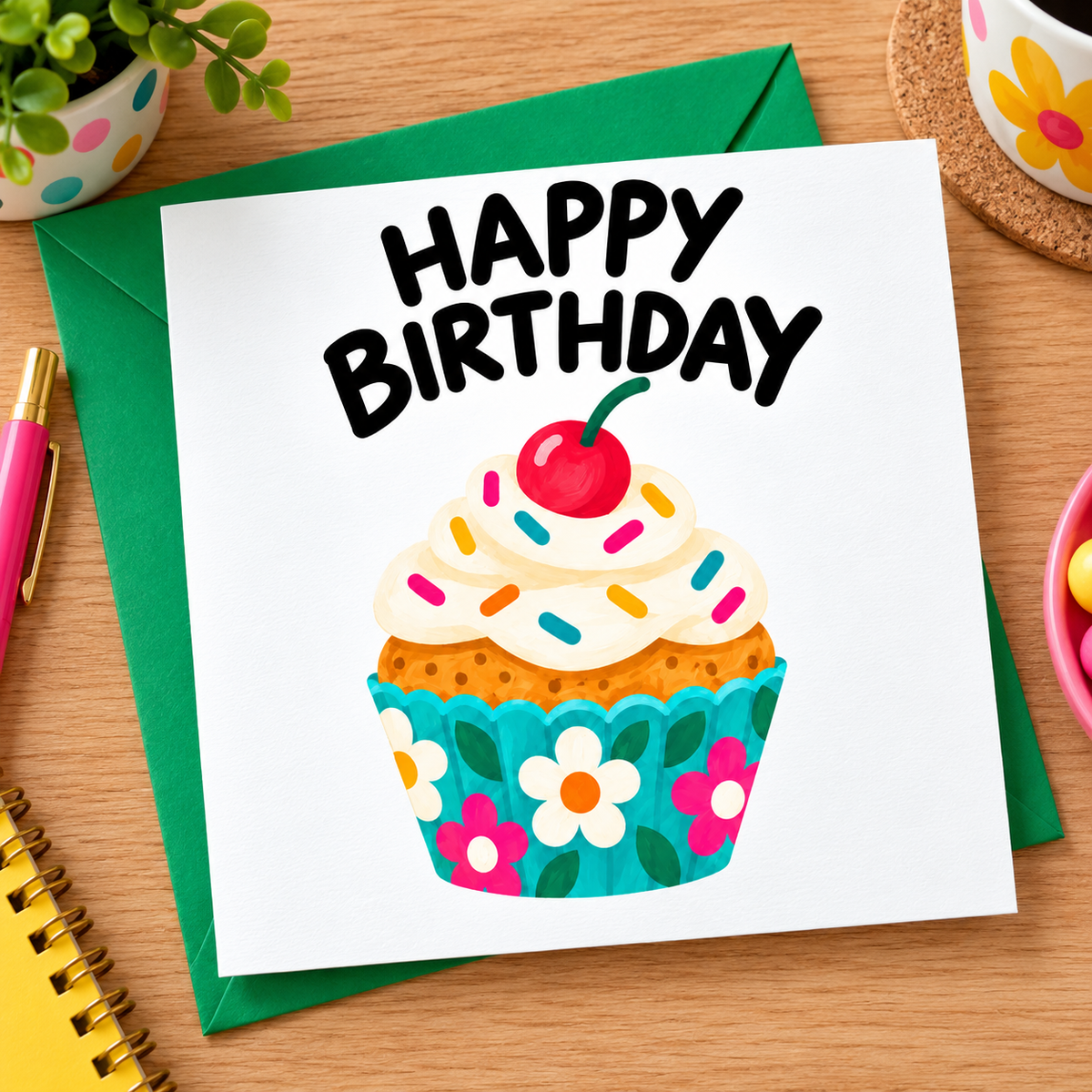 Big Happy - Happy Birthday – Colourful Cupcake Card