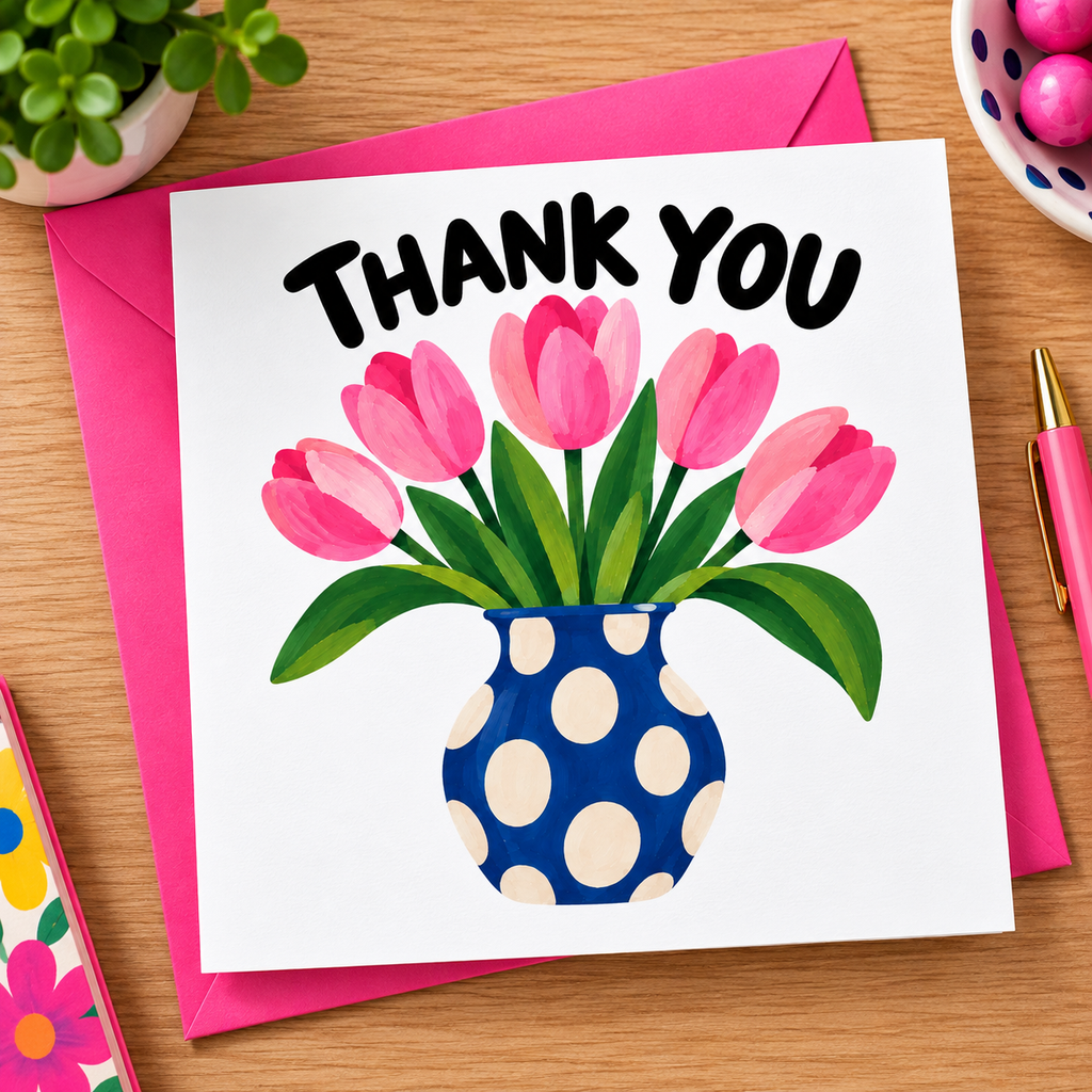 Big Happy - Thank You – Pink Tulips Greeting Card
