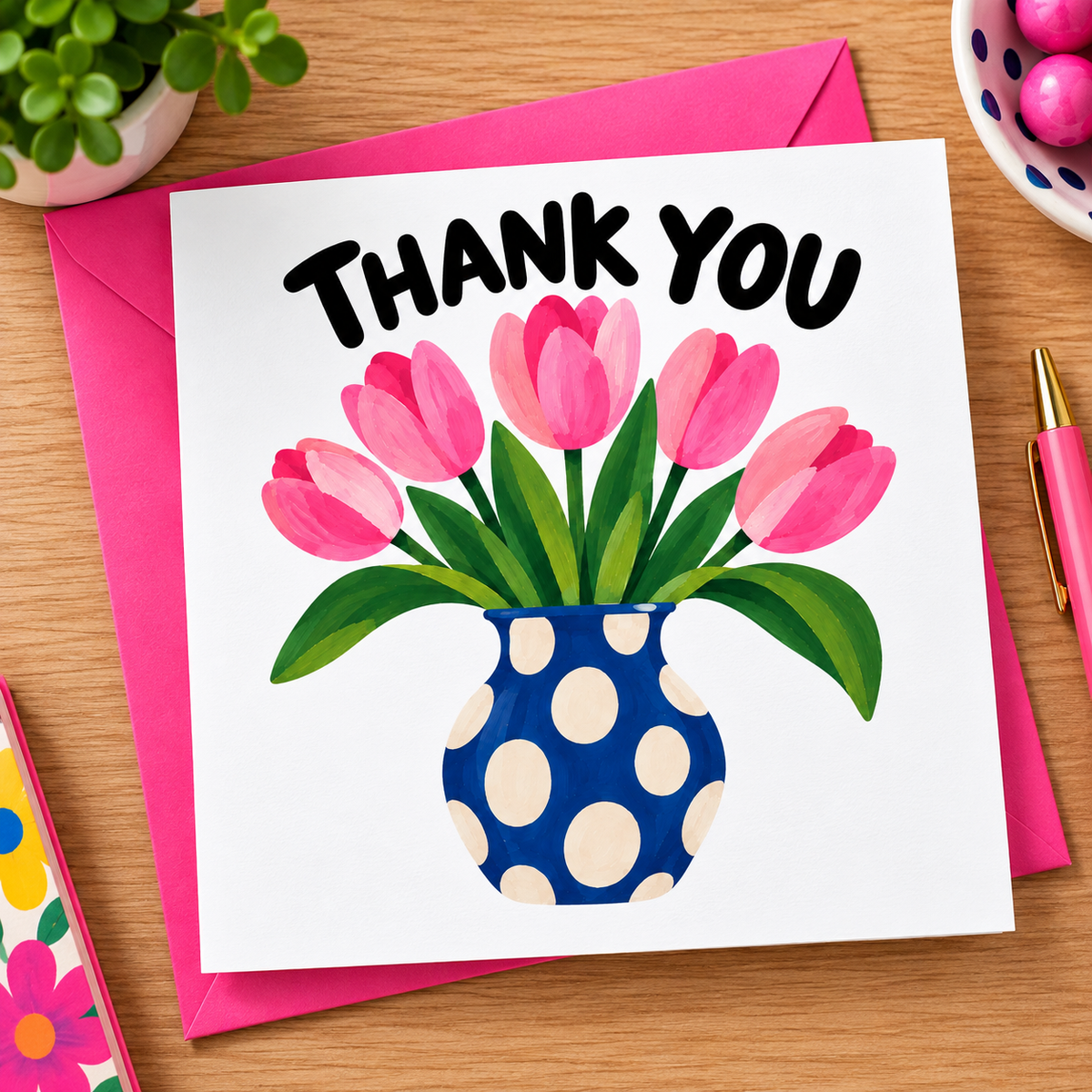 Big Happy - Thank You – Pink Tulips Greeting Card