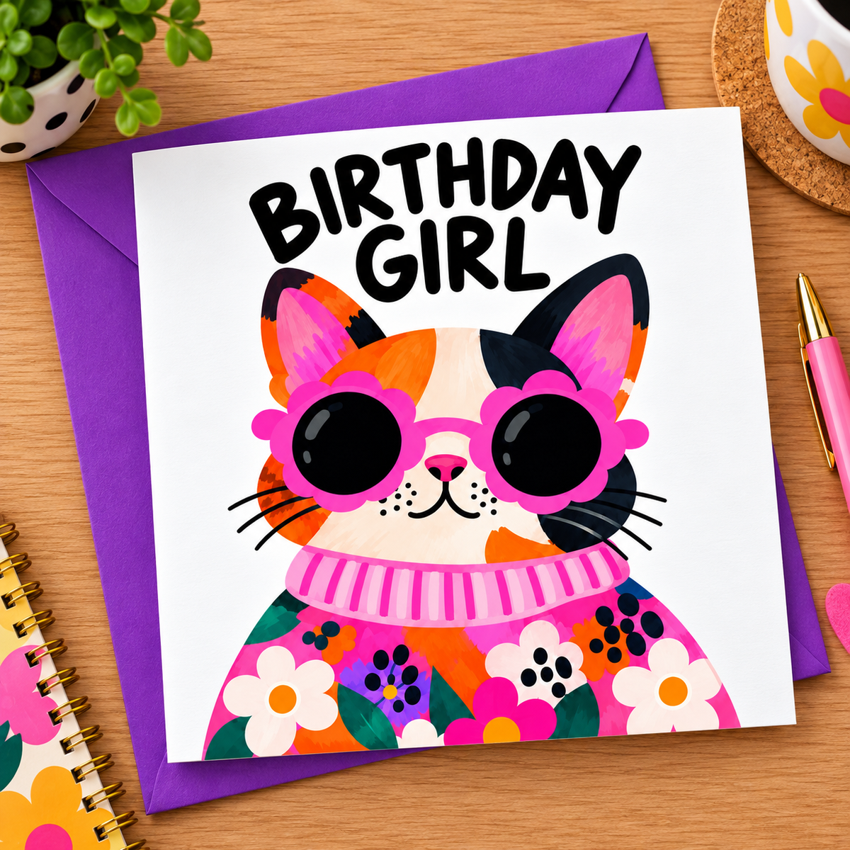 Big Happy - Birthday Girl Cat Greeting Card