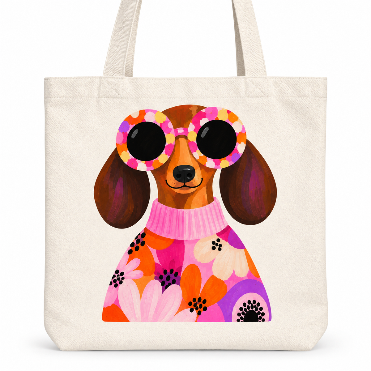 Colourful Floral Dachshund Tote Bag