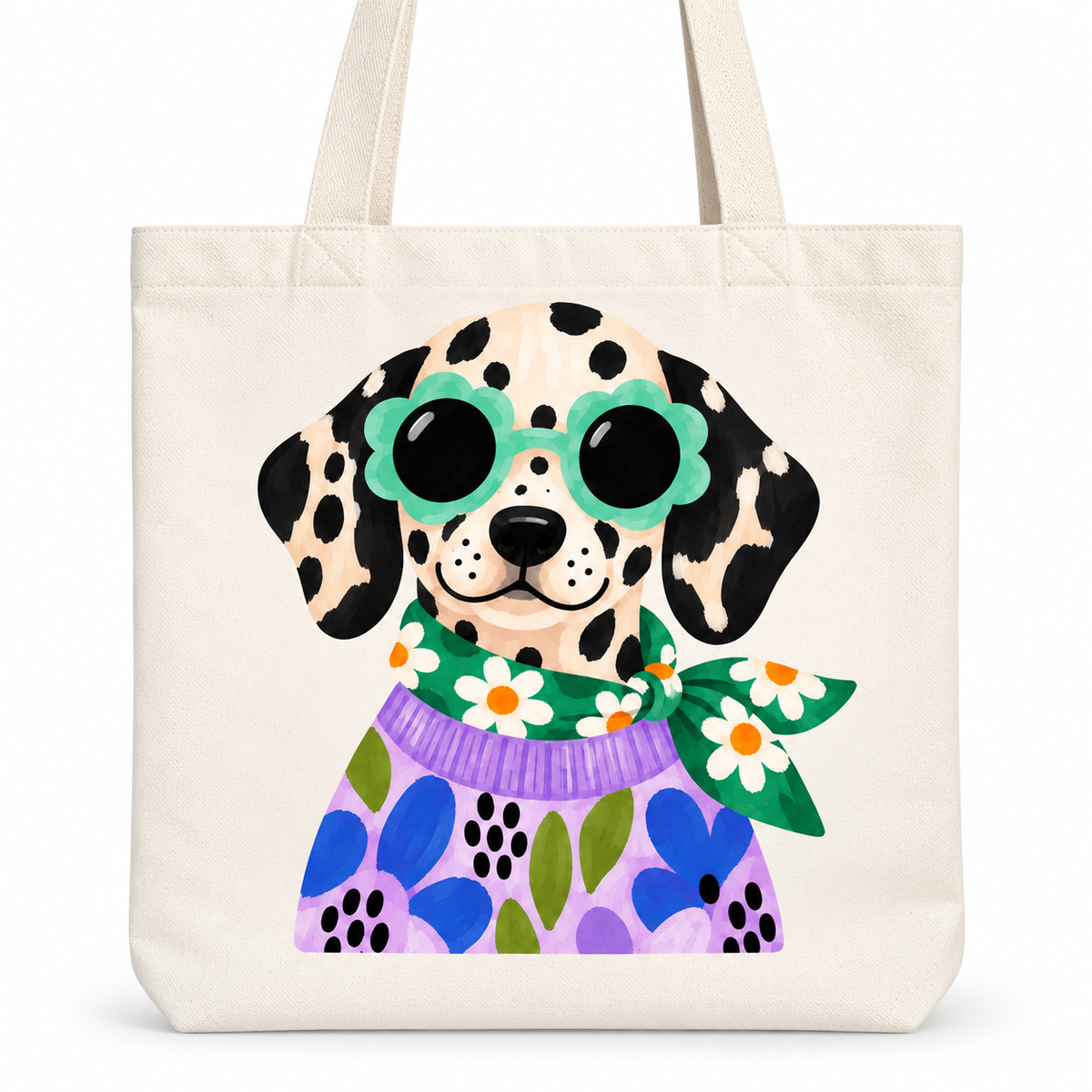 Retro Dalmatian Floral Tote Bag
