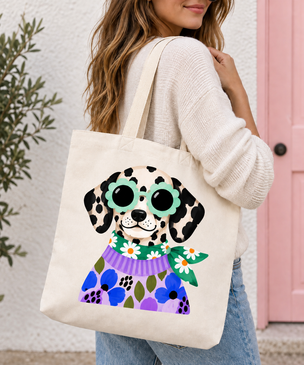 Retro Dalmatian Floral Tote Bag
