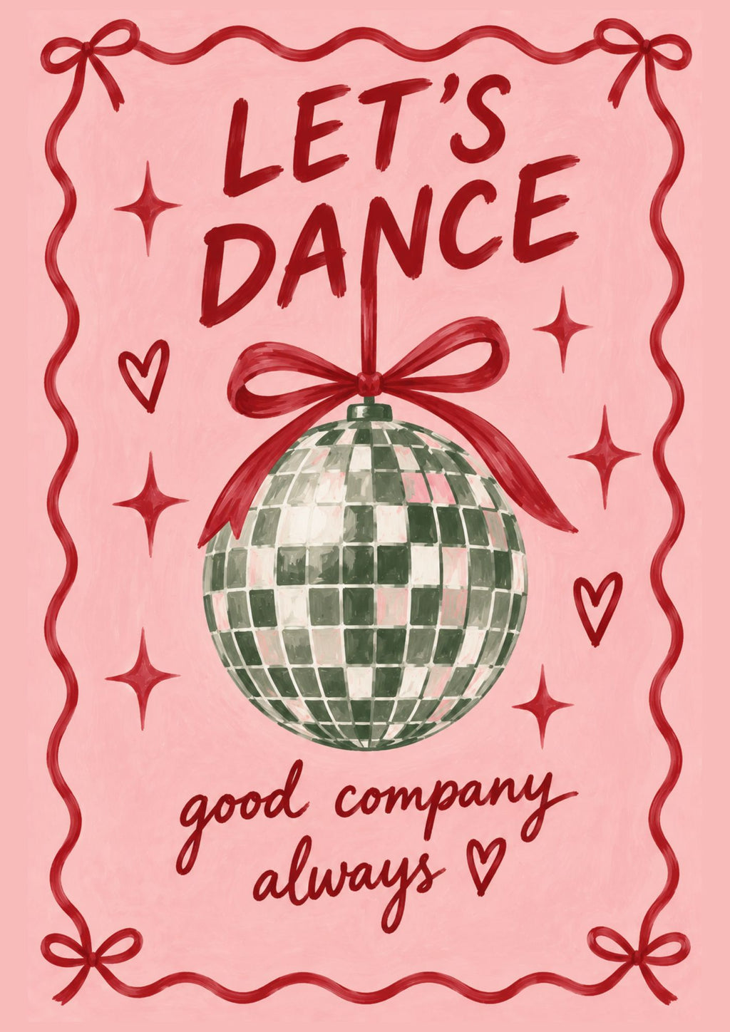 Let’s Dance Disco Ball Art Print – Pink & Red Retro Wall Art