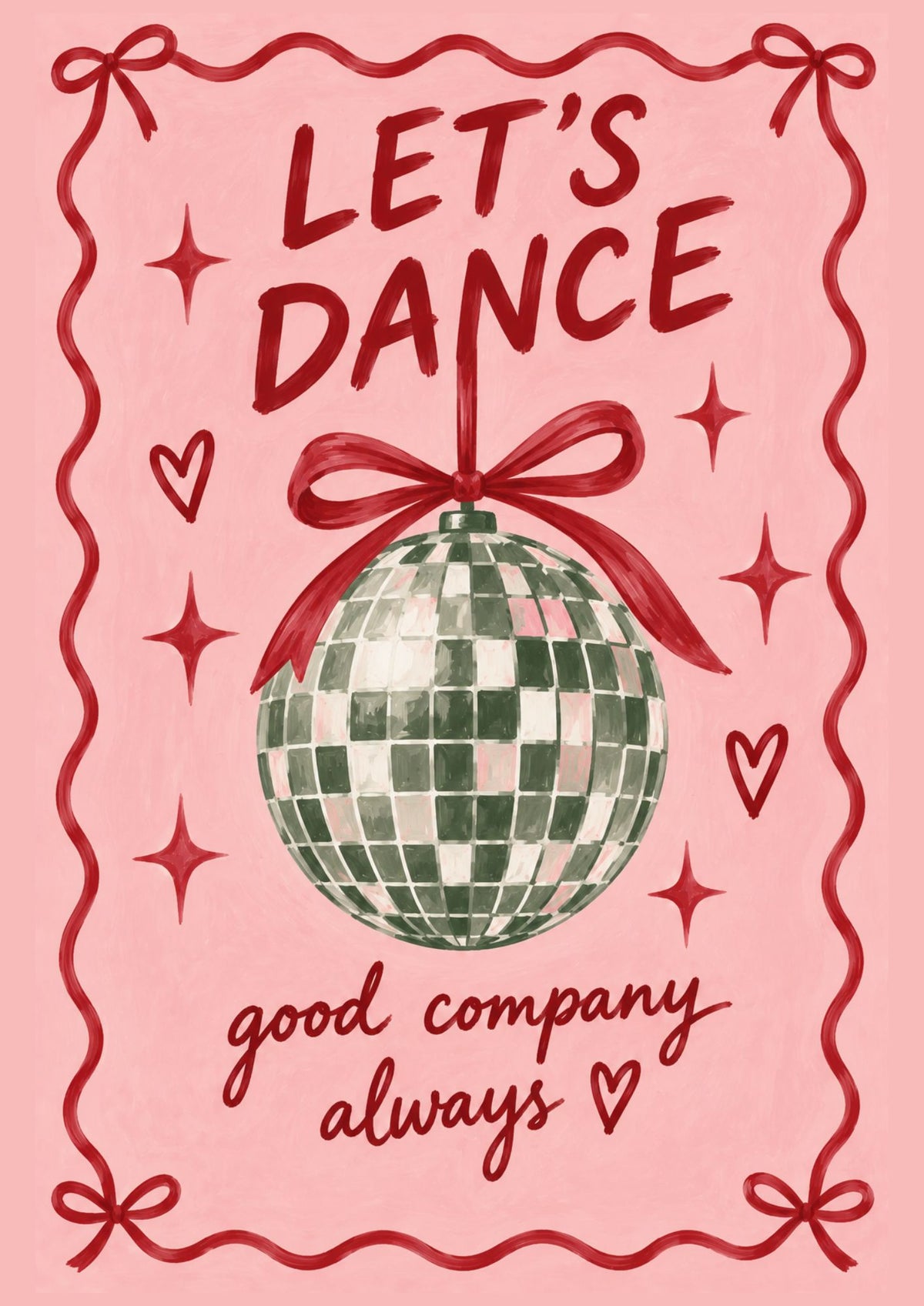 Let’s Dance Disco Ball Art Print – Pink & Red Retro Wall Art