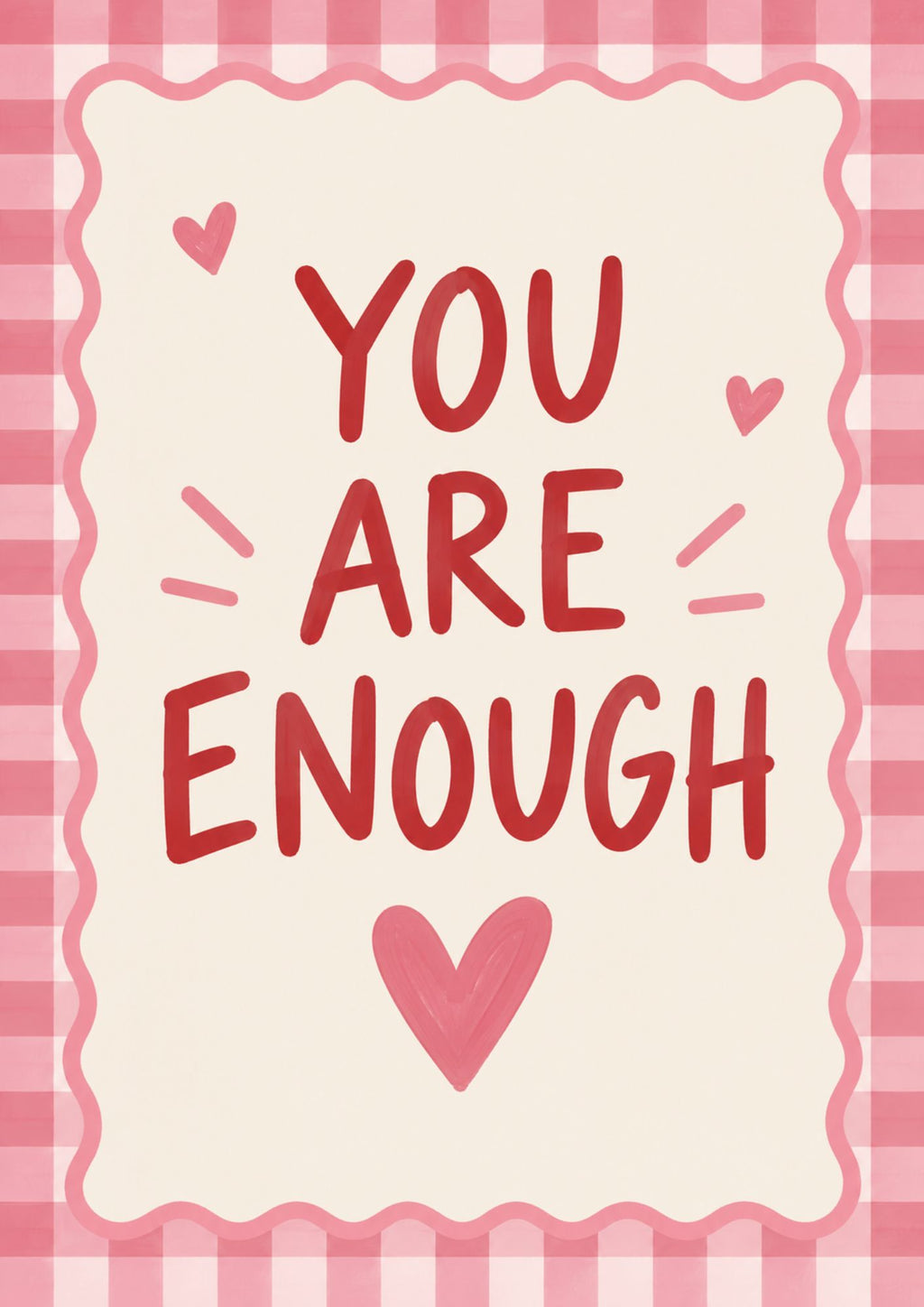 You Are Enough Art Print – Pink Gingham Positive Wall Art