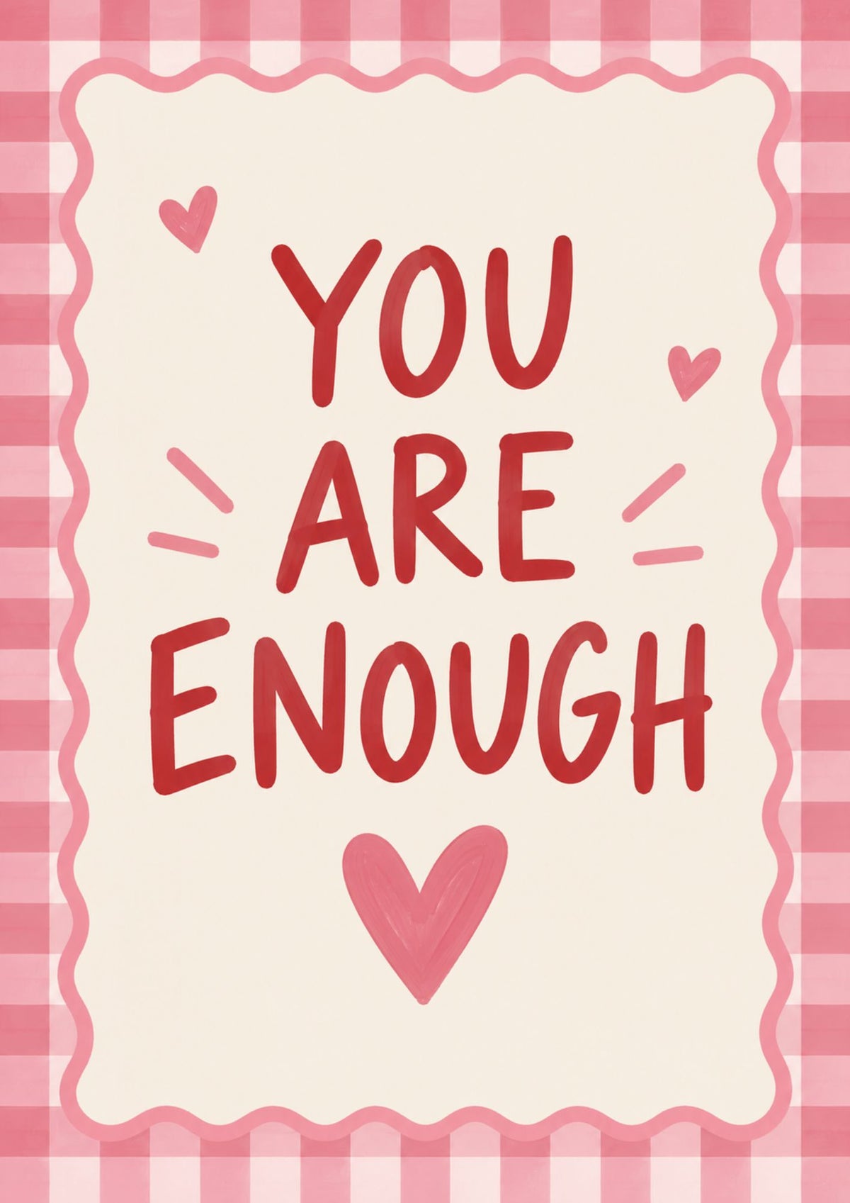 You Are Enough Art Print – Pink Gingham Positive Wall Art