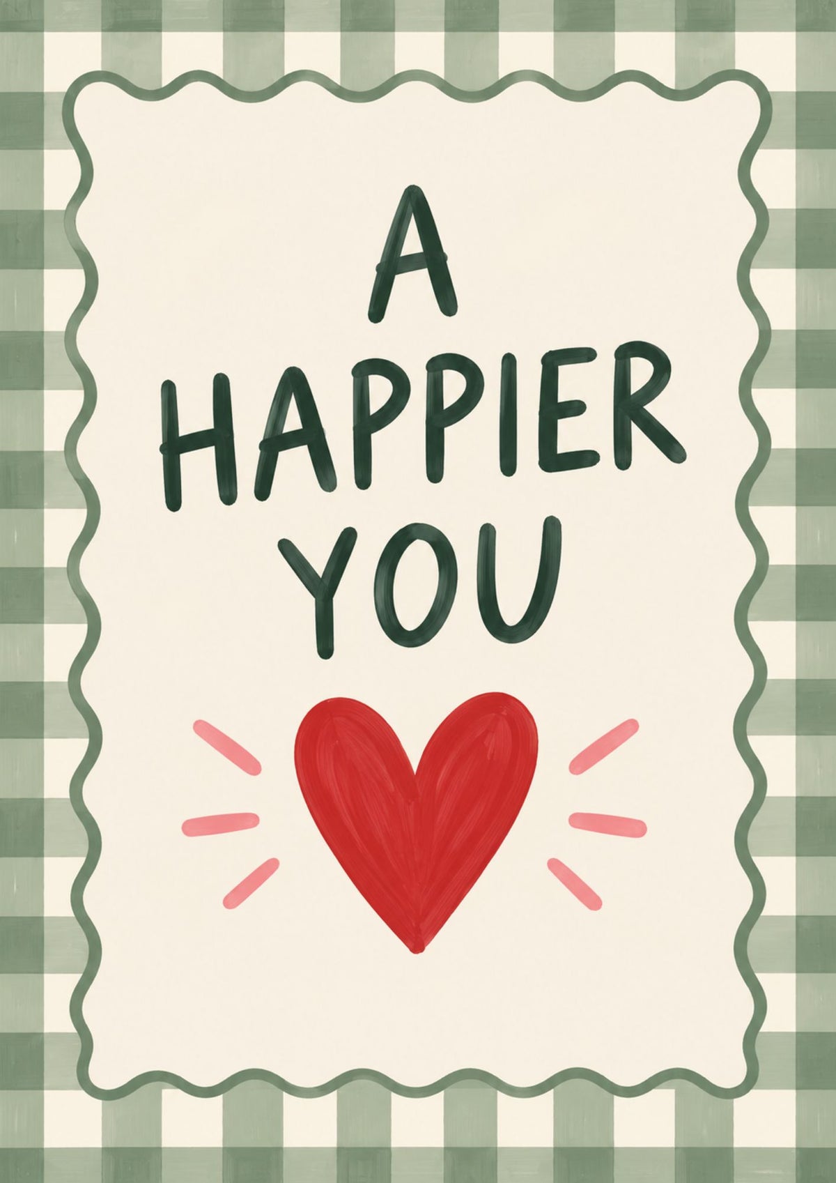 A Happier You Art Print – Green Gingham Heart Wall Art