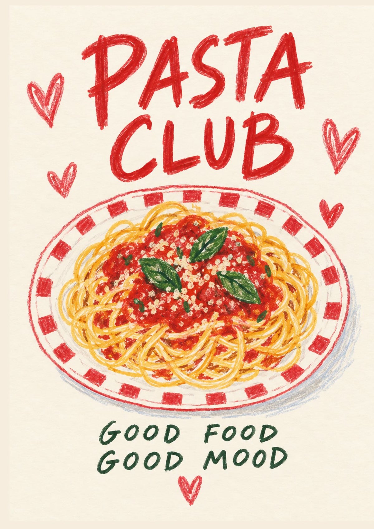 Pasta Club Art Print – Good Food Good Mood Kitchen Wall Art